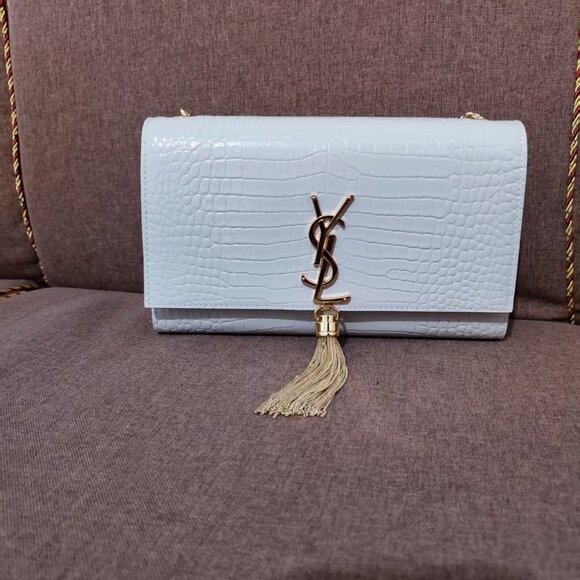 Yves YSL Saint Laurent KATE medium fringed crocodile-embossed leather bag - Picture 1 of 8